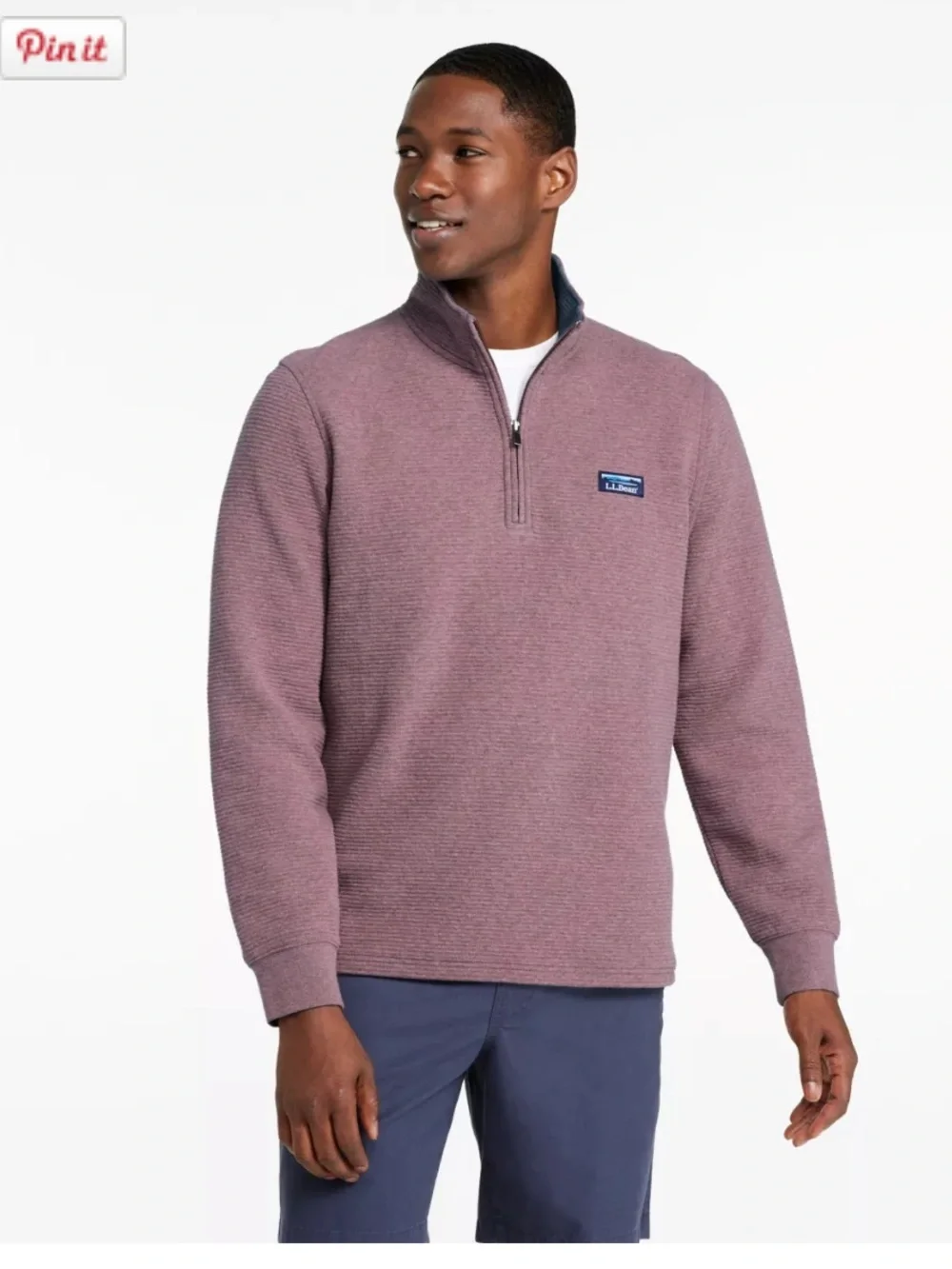 L.L. Bean Men's Olive Green Lakewashed Double Knit Quarter-Zip Pullover